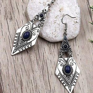 2 FOR $20 Boho Sterling Silver Plated Geometric Gemstone Silver Drop Earrings